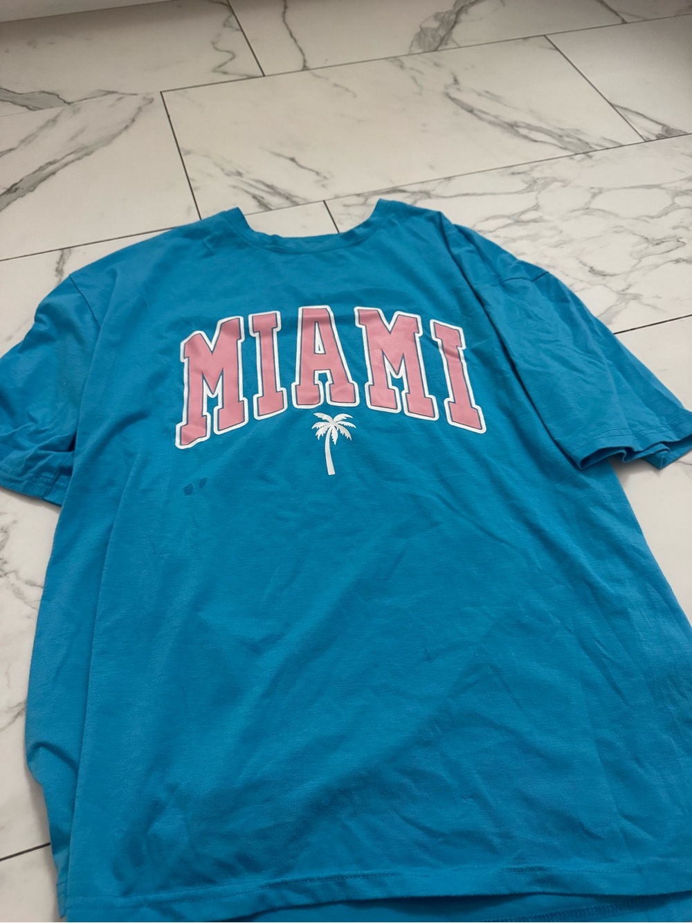 Miami Graphic Tee - Blue with Pink Lettering